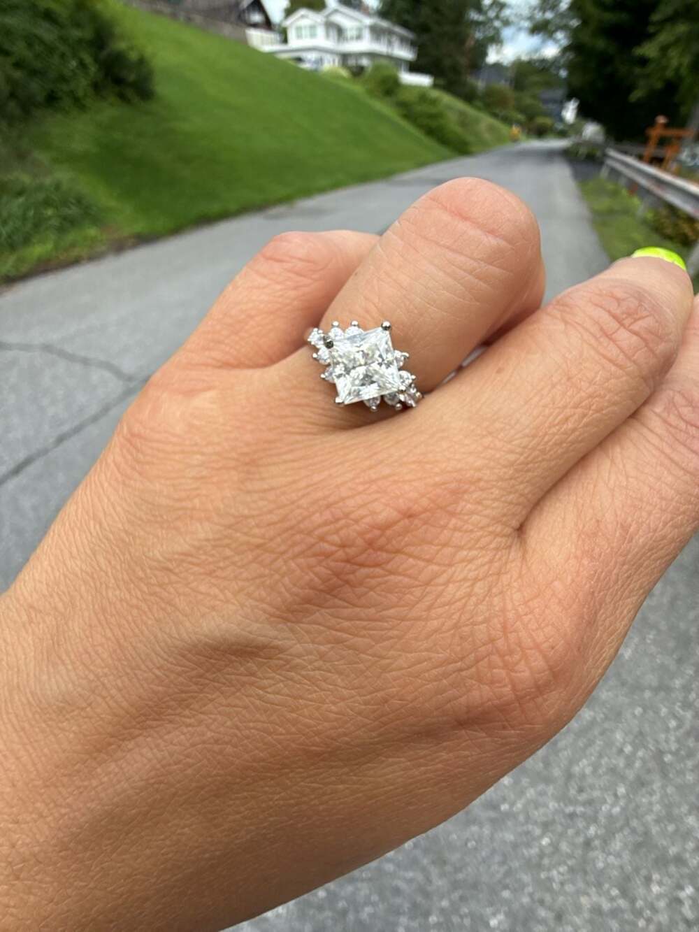 2.0 CT Princess Cut Moissanite Cluster Engagement Ring in silver